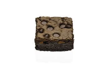Pieces of fresh brownie on white background