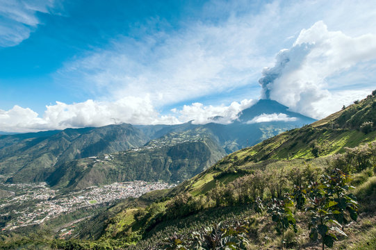 Eruption of a volcano Tungurahua in Ecuador