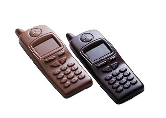 Cell phones made ​​of dark and milk chocolate