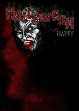 Halloween Background With A Vampire In The Red Mist