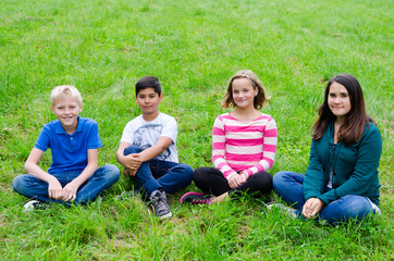 Fototapeta premium freunde sitzen auf der wiese zusammen