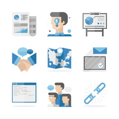 Business networking cooperation flat icons set