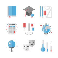 School education flat icons set