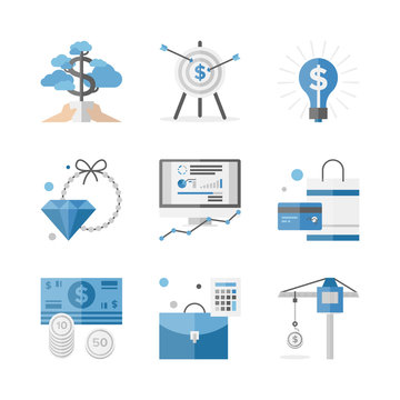 Finance and investment money flat icons set