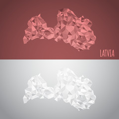 Low Poly Latvia Map with National Colors