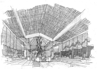 Fototapeta premium sketch design hotel,interior design,hotel