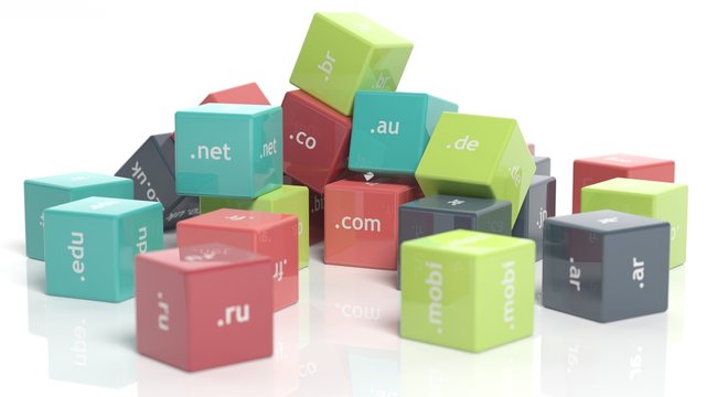 3d colorful cubes with domain extensions isolated on white