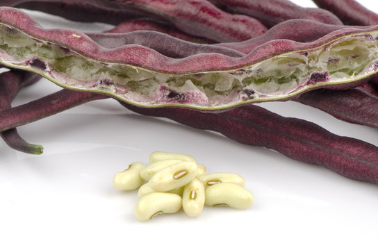 Fresh yardlong red bean on a white background