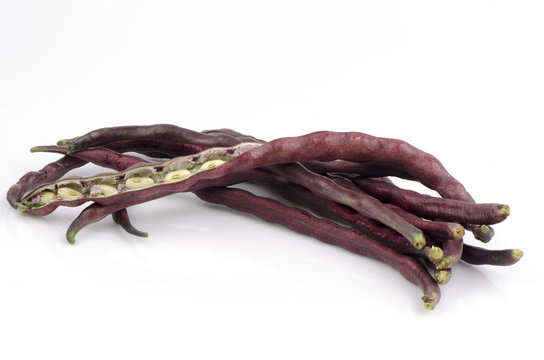 Fresh yardlong red bean on a white background
