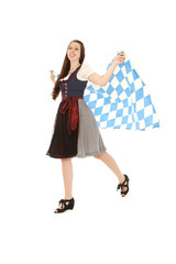 Hübsches Mädchen im Dirndl mit Bayern Fahnen