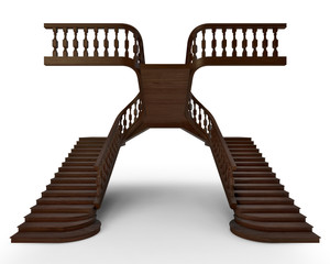 Double staircase, baroque style. Isolated on white.