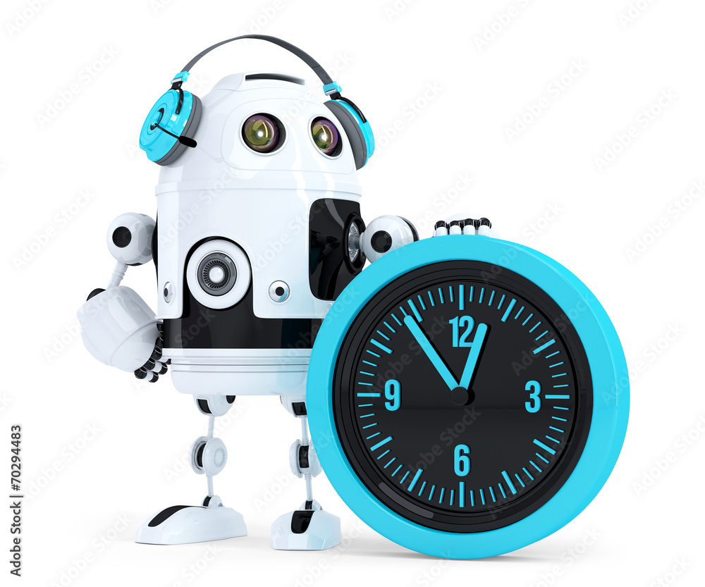 Poster robot call center operator. isolated. contains clipping path