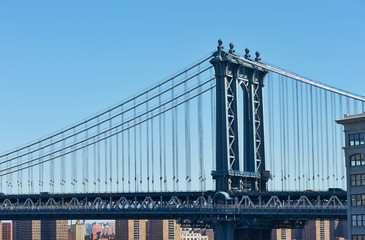 Manhattan Bridge and skyline view from Brooklyn Bridge
