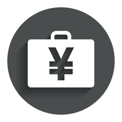 Case with Yen JPY sign. Briefcase button.