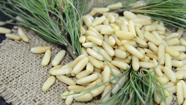Heap of rotating Pine Nuts (loopable full HD video)