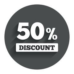 50 percent discount sign icon. Sale symbol.