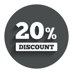 20 percent discount sign icon. Sale symbol.