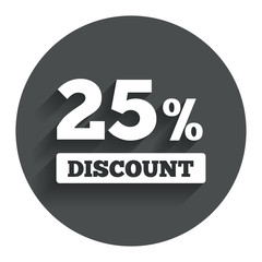 25 percent discount sign icon. Sale symbol.