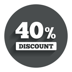 40 percent discount sign icon. Sale symbol.