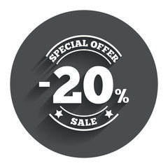 20 percent discount sign icon. Sale symbol.