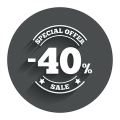40 percent discount sign icon. Sale symbol.