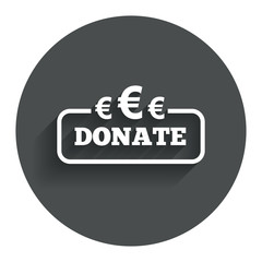 Donate sign icon. Euro eur symbol.