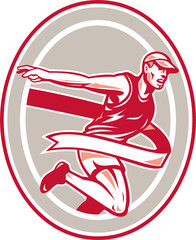 Marathon Runner Finish Line Oval Retro