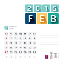 2015 Calendar Calendar Vector  Design. February