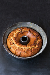 Cake with chocolate in metallic form