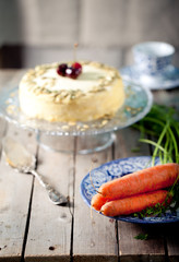 Carrot vegan cake with fresh carrots