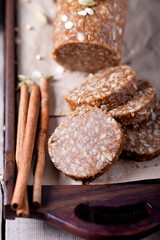 Peanut butter, oat and seeds  dessert salami.
