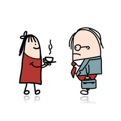 Secretary girl bring hot coffee for boss