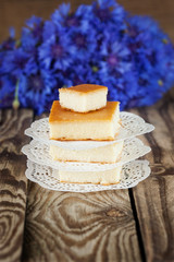 Cottage cheese baked pudding, selective focus.