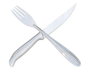 couverts couteau et fourchette sur fond blanc