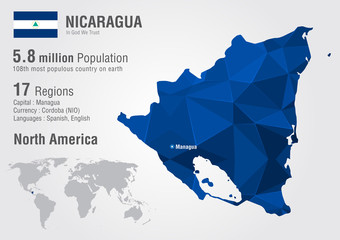 Nicaragua world map with a pixel diamond texture.