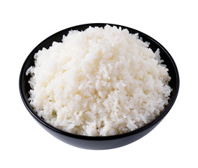 Rice in a bowl on a white background