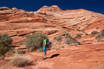 USA - man in coyote buttes recreational park - The wave