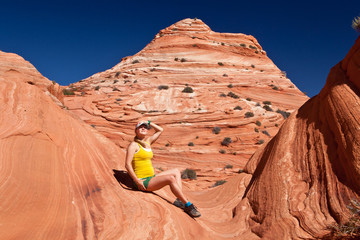 USA - girl in the Coyote buttes recreational park - The wave