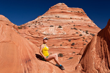 USA - girl in the Coyote buttes recreational park - The wave