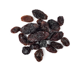 Dried raisins on a white background