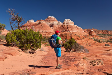 USA - man in coyote buttes recreational park - The wave