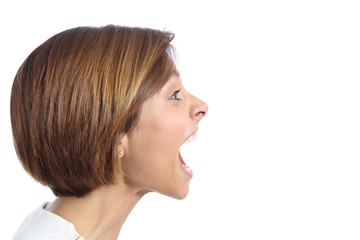 Profile of an angry young woman shouting