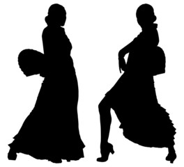 Two black silhouettes of female flamenco dancer