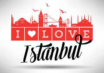 Fototapeta na wymiar I Love Istanbul Skyline Design