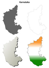 Fototapeta premium Karnataka blank detailed outline map set