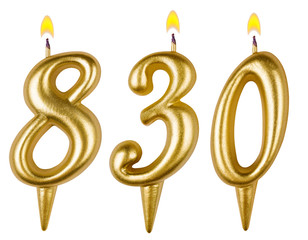 candles number eight hundred thirty isolated on white background
