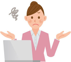 パソコンをする女性　わからない