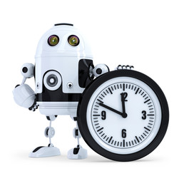 Obraz na płótnie Canvas Robot with clock. Technology concept. Isolated. Clipping path