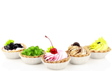 cake with cherry, kiwi fruit, currants and coffee
