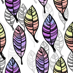 Watercolor stylized leaves seamless pattern